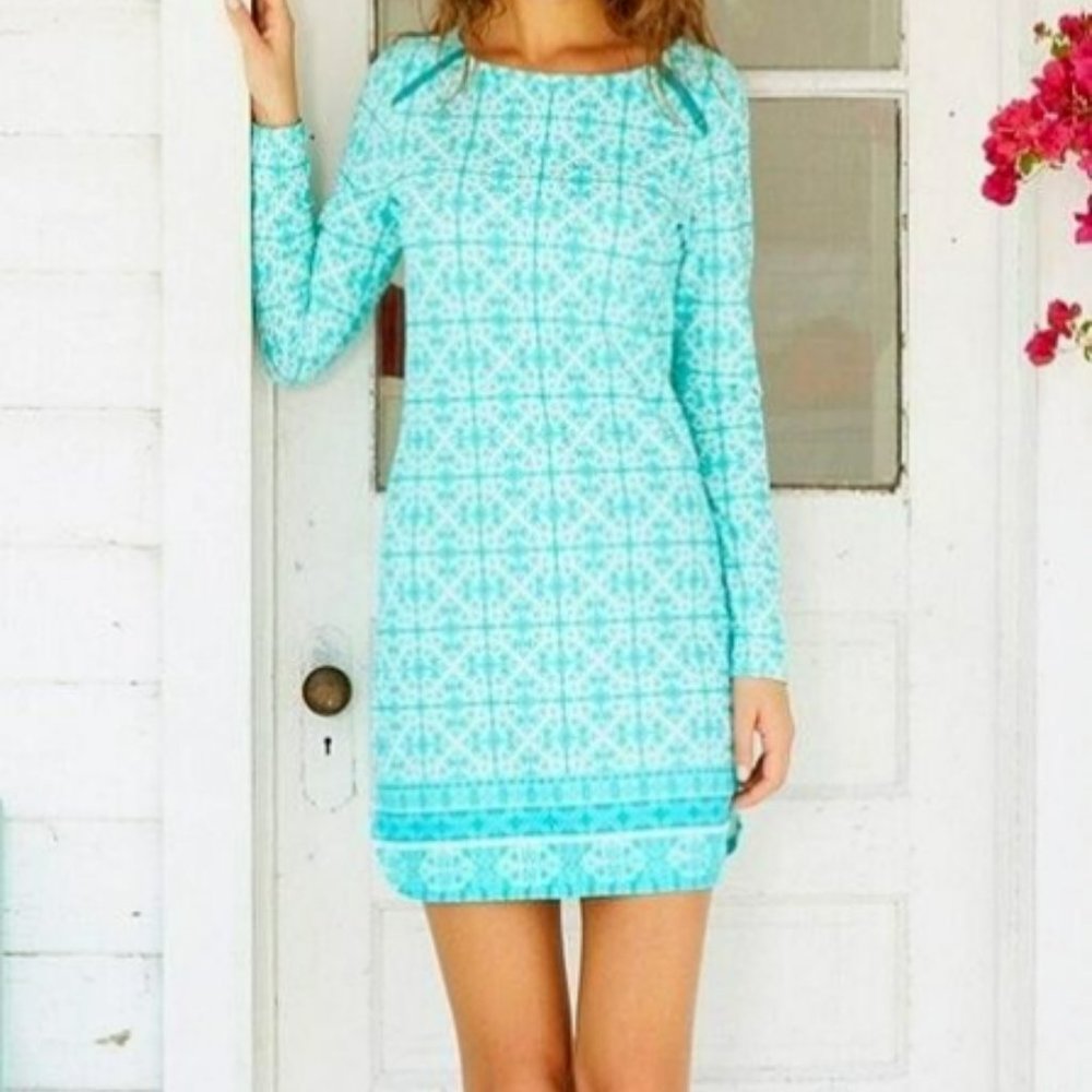 Cabana Life Zip Shoulder Dress Size Medium Monaco Blue UPF 50 Long Sleeves